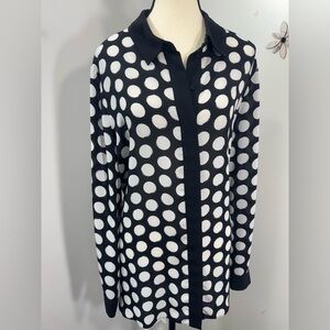 Laura Woman Open Front Polka Dot Sheer Blouse Size 16  Black White